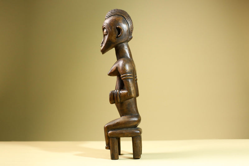 African Baule Seated Female Statue Tribal Wood Carving Côte d’Ivoire West Africa Fertility Ancestral Art Sculpture Home Decor-G5814