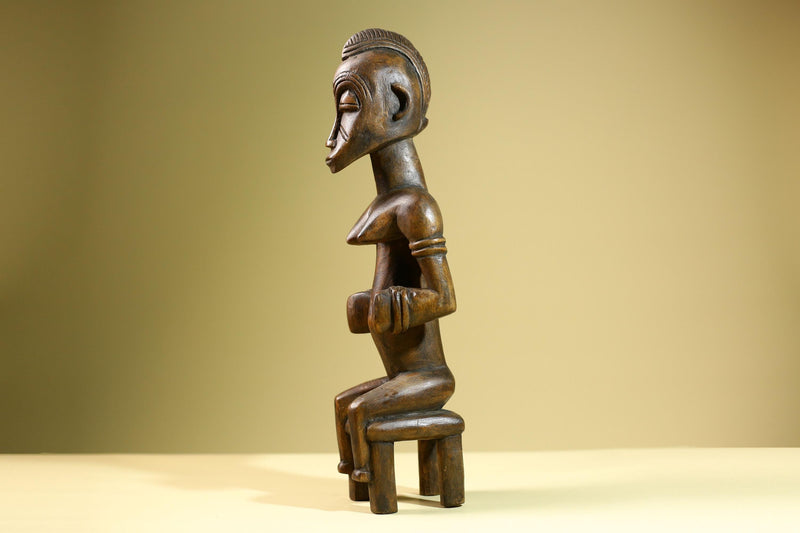 African Baule Seated Female Statue Tribal Wood Carving Côte d’Ivoire West Africa Fertility Ancestral Art Sculpture Home Decor-G5814