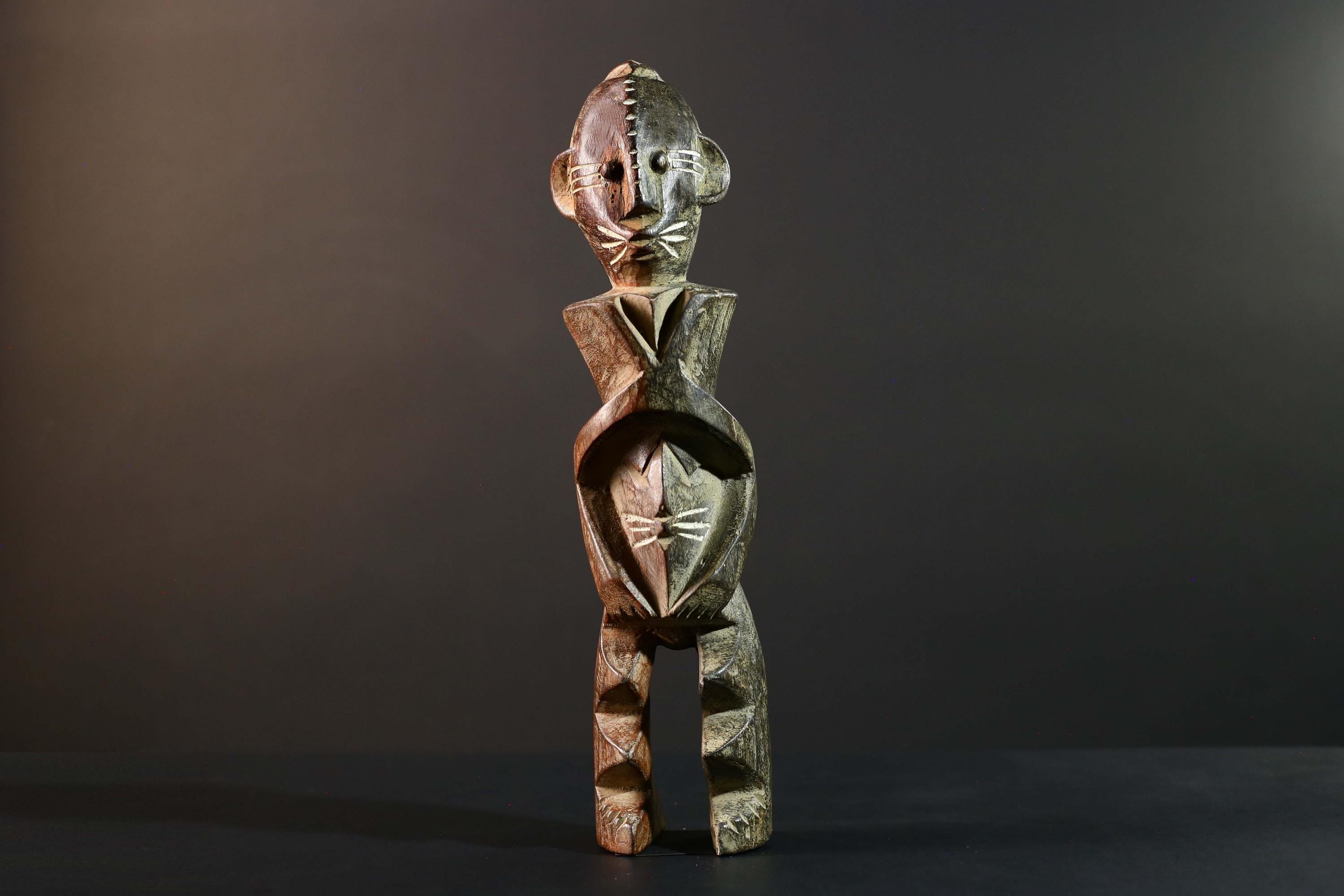 Hand Carved Tribal Vintage Ambete Reliquary Statue Wood Gabon Figure-G5795