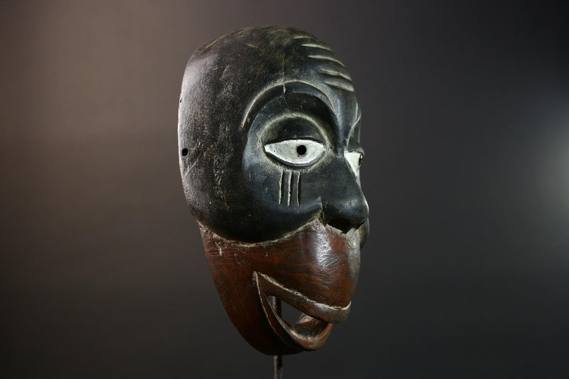 African Dan Tribal Mask Hand Carved Wood Face Black Red Brown Scarification Lines Traditional West African Wall Art Decor-G5771