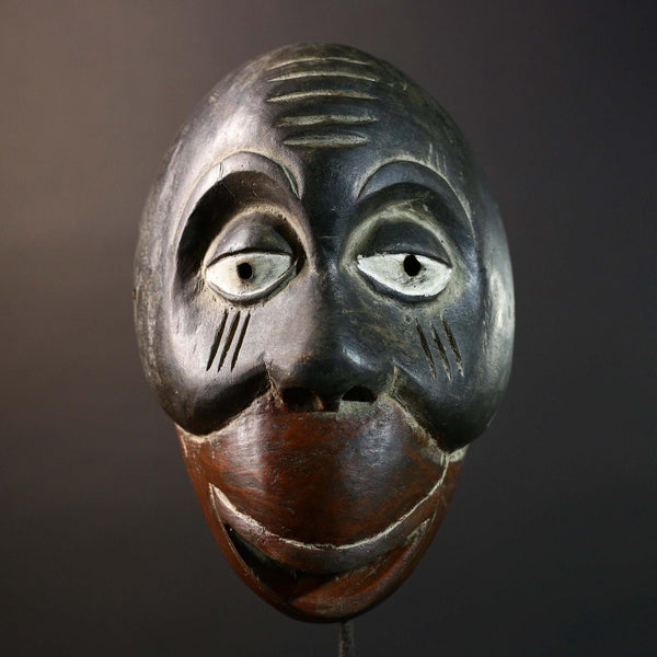 African Dan Tribal Mask Hand Carved Wood Face Black Red Brown Scarification Lines Traditional West African Wall Art Decor-G5771