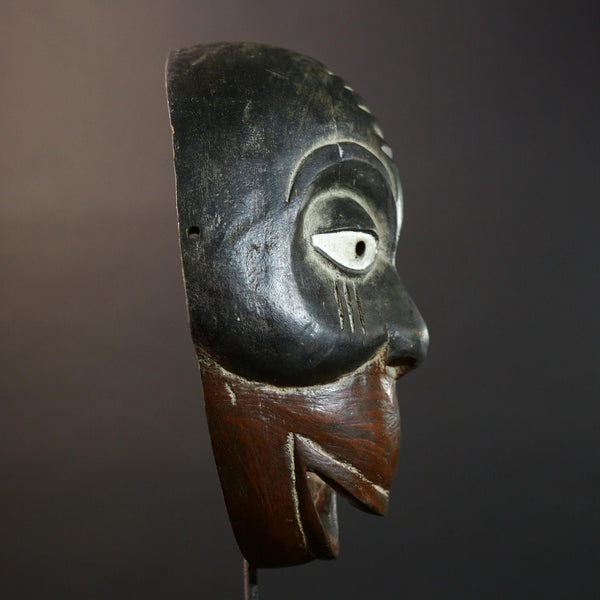 African Dan Tribal Mask Hand Carved Wood Face Black Red Brown Scarification Lines Traditional West African Wall Art Decor-G5771