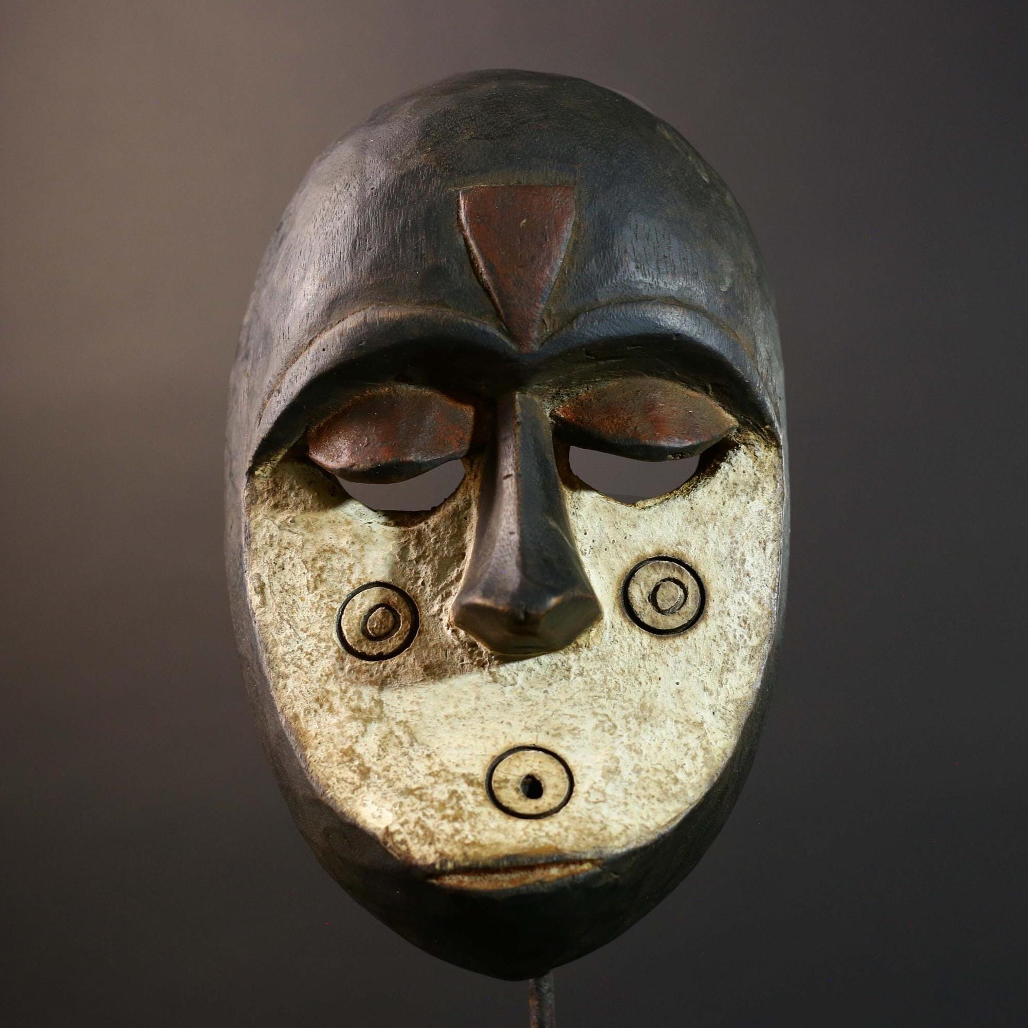 African Lega Bwami Mask Tribal Carved Wood Congo Art Decor Handcrafted Vintage Wall Hanging African Face Sculpture Home Display-G5772