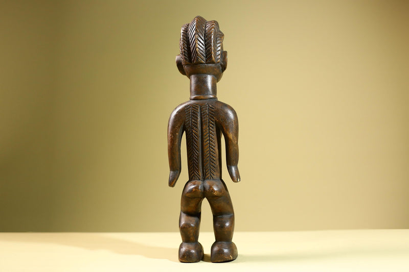 Hand Carved Vintage Baule Statue: Tribal Female Wood Figure Côte d’Ivoire-G5817