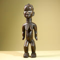 Hand Carved Vintage Baule Statue: Tribal Female Wood Figure Côte d’Ivoire-G5817
