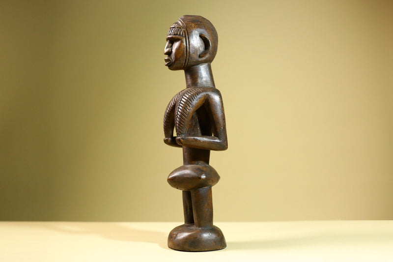 African Tribal Statue Female Figure Hand Carved Wood Fertility Sculpture Vintage Home Decor West Africa Art Collectible-G5822