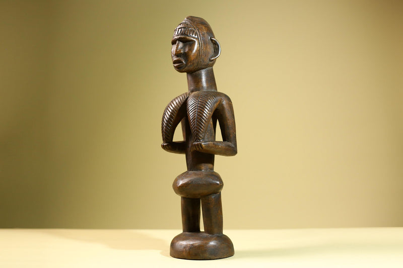 African Tribal Statue Female Figure Hand Carved Wood Fertility Sculpture Vintage Home Decor West Africa Art Collectible-G5822