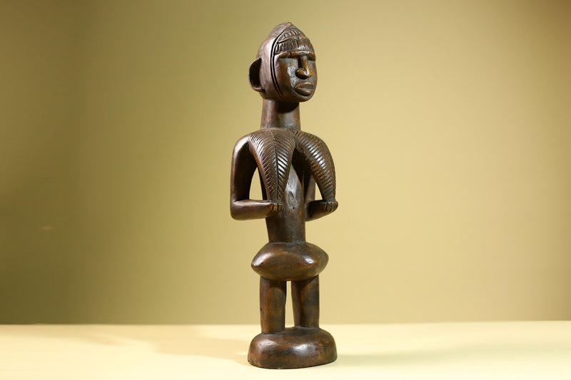 African Tribal Statue Female Figure Hand Carved Wood Fertility Sculpture Vintage Home Decor West Africa Art Collectible-G5822
