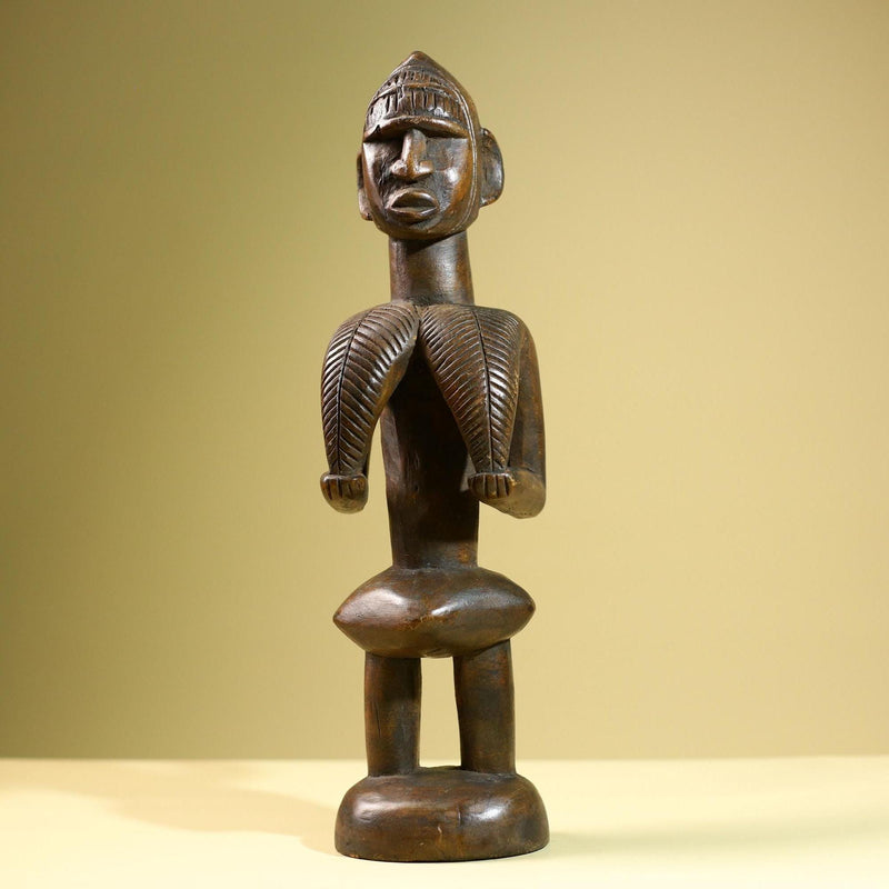 African Tribal Statue Female Figure Hand Carved Wood Fertility Sculpture Vintage Home Decor West Africa Art Collectible-G5822