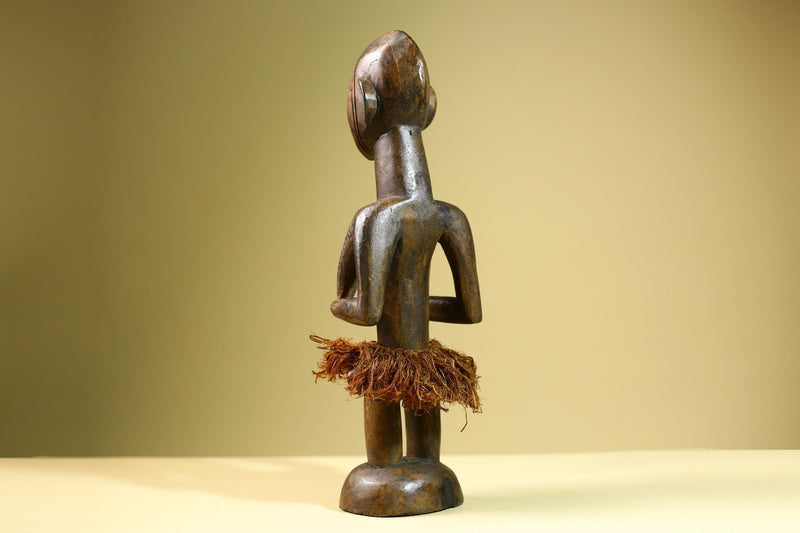 African Tribal Statue Hand Carved Wood Female Figure Sculpture with Raffia Skirt Authentic Vintage Ethnic Art Decor Collectible-G5823