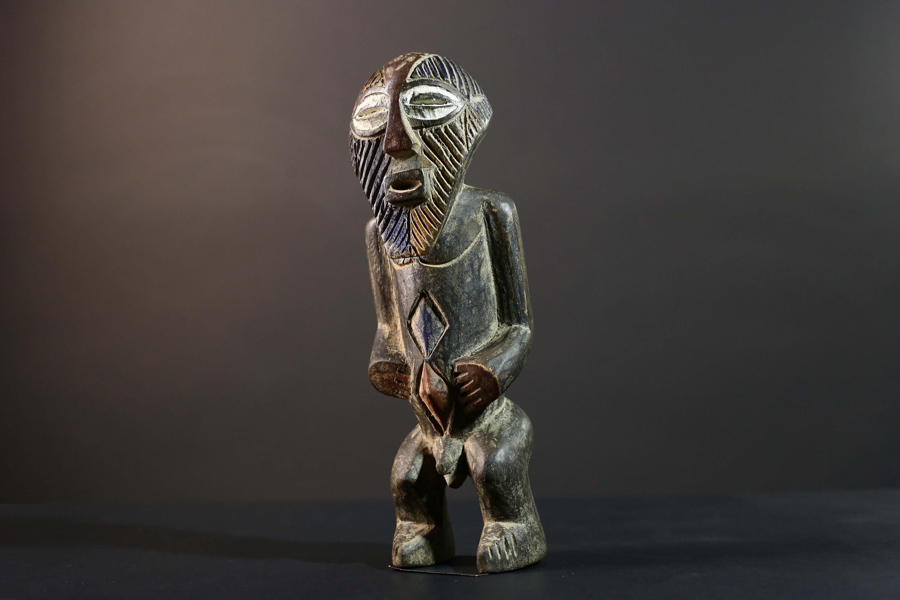 African Songye Statue Hand Carved Wood Congo Tribal Power Figure Art Decor-G5779