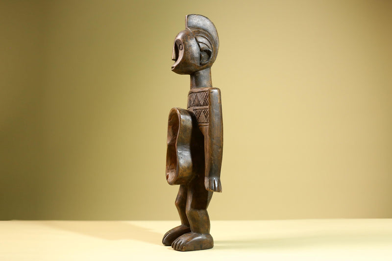 African Baule Spoon Holder Tribal Figure Hand Carved Wood West African Sculpture Vintage Collectible Art Home Decor-G5825