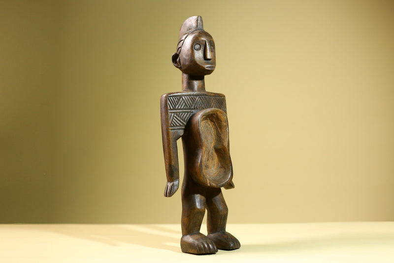 African Baule Spoon Holder Tribal Figure Hand Carved Wood West African Sculpture Vintage Collectible Art Home Decor-G5825