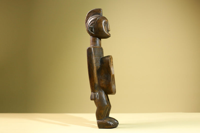 African Baule Spoon Holder Tribal Figure Hand Carved Wood West African Sculpture Vintage Collectible Art Home Decor-G5825