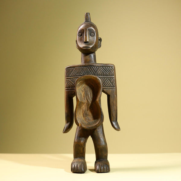 African Baule Spoon Holder Tribal Figure Hand Carved Wood West African Sculpture Vintage Collectible Art Home Decor-G5825