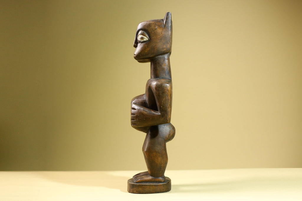 African Double Headed Tribal Figure Hand Carved Wood Ritual Statue West African Art Unique Vintage Home Decor -G5826