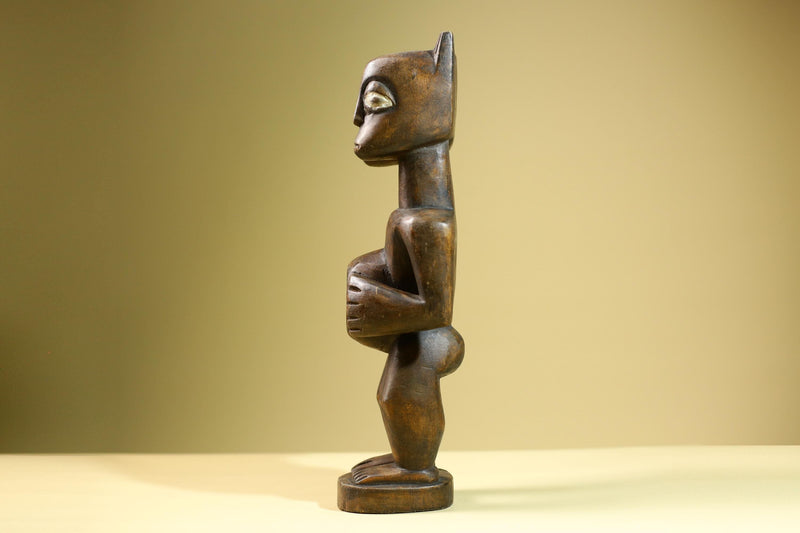African Double Headed Tribal Figure Hand Carved Wood Ritual Statue West African Art Unique Vintage Home Decor -G5826