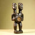 African Double Headed Tribal Figure Hand Carved Wood Ritual Statue West African Art Unique Vintage Home Decor -G5826