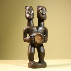African Double Headed Tribal Figure Hand Carved Wood Ritual Statue West African Art Unique Vintage Home Decor -G5826