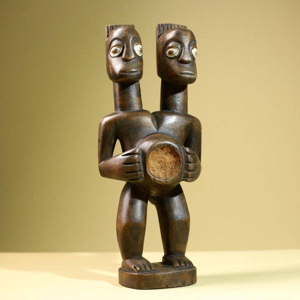 African Double Headed Tribal Figure Hand Carved Wood Ritual Statue West African Art Unique Vintage Home Decor -G5826