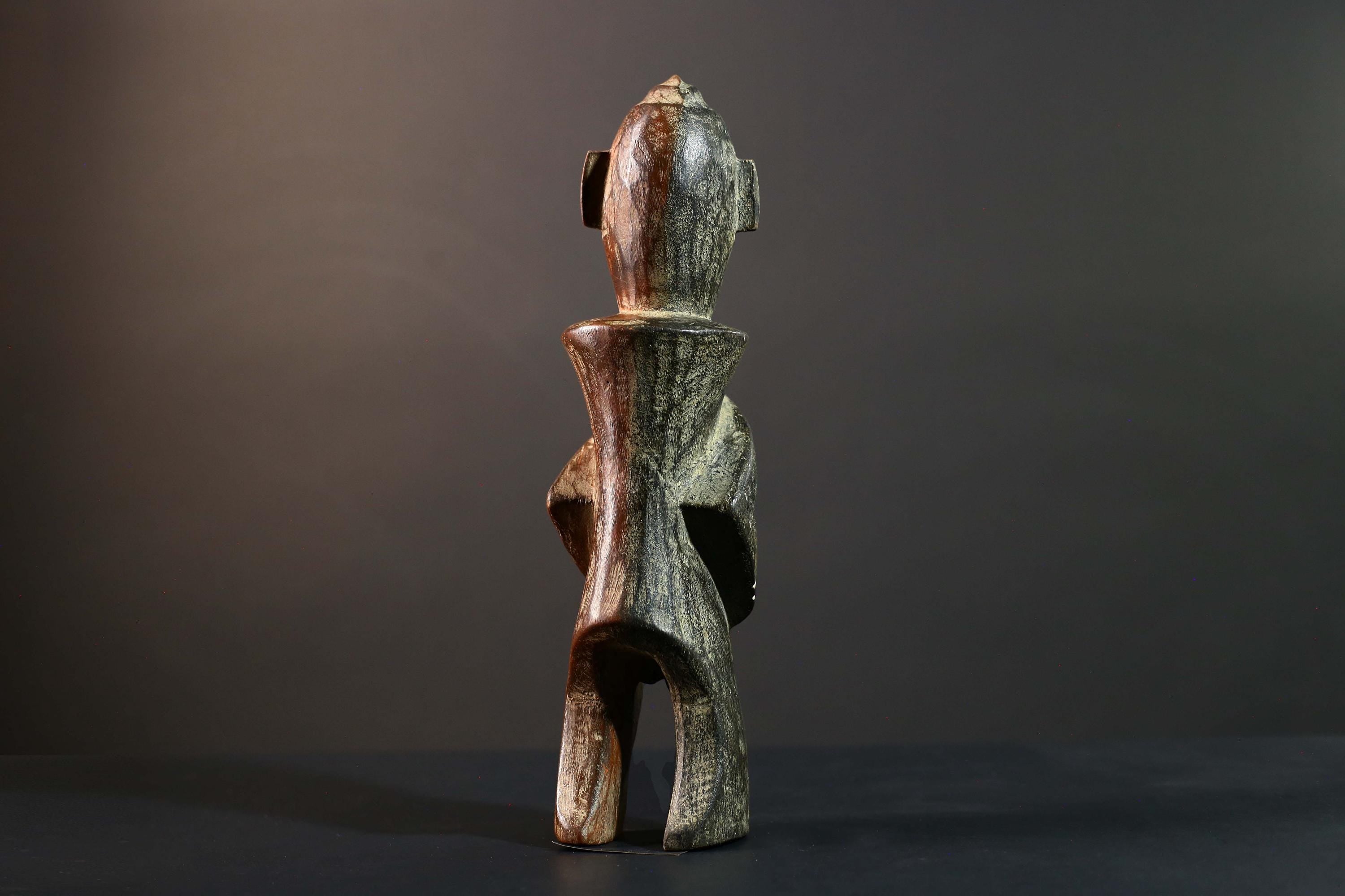African Songye Power Figure Congo Tribal Statue Carved Wood Primitive Sculpture-G5781