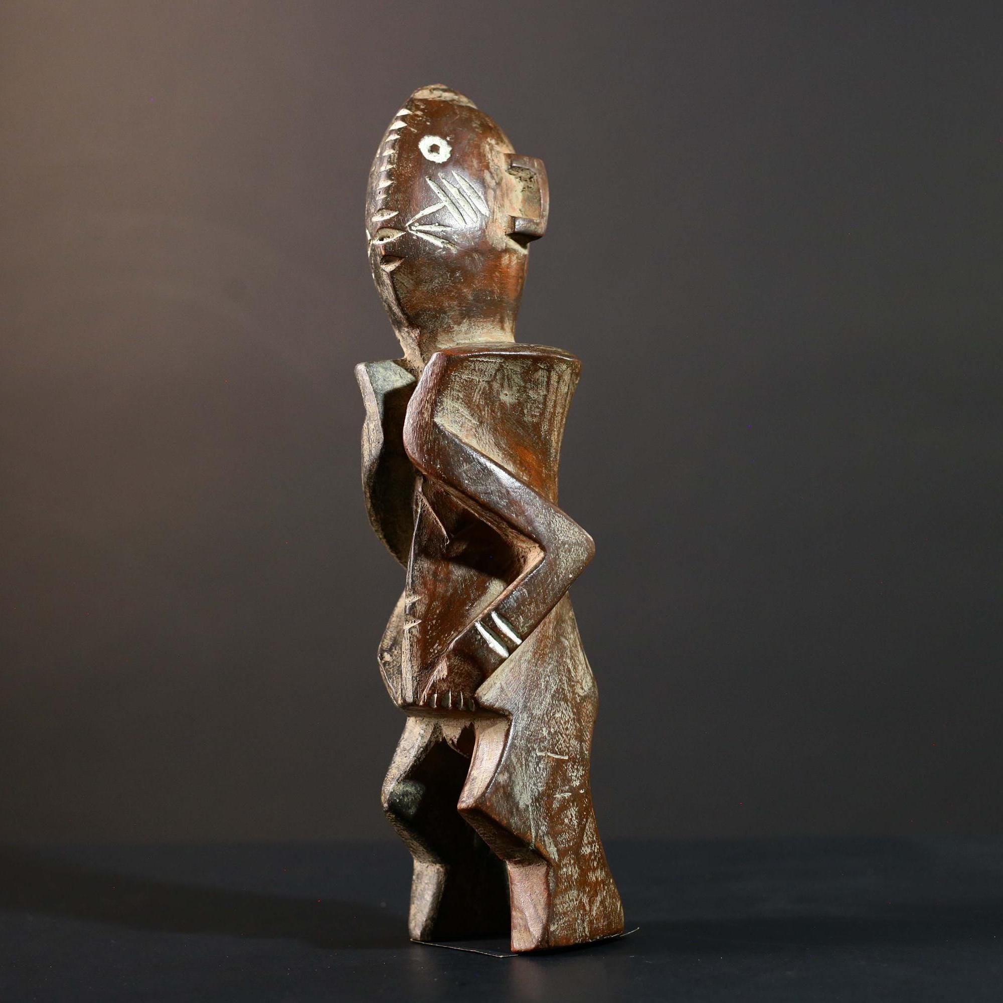 African Songye Power Figure Congo Tribal Statue Carved Wood Primitive Sculpture-G5781