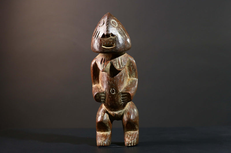 African Songye Power Figure Congo Tribal Statue Hand Carved Wood Spiritual Sculpture-G5782