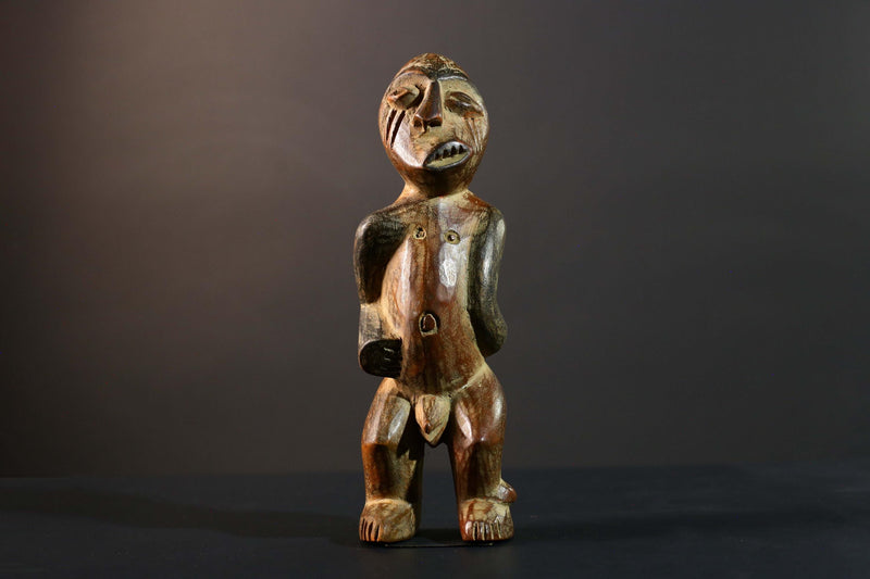 African Songye Power Figure Congo Tribal Statue Carved Wood Ethnographic Sculpture-G5783