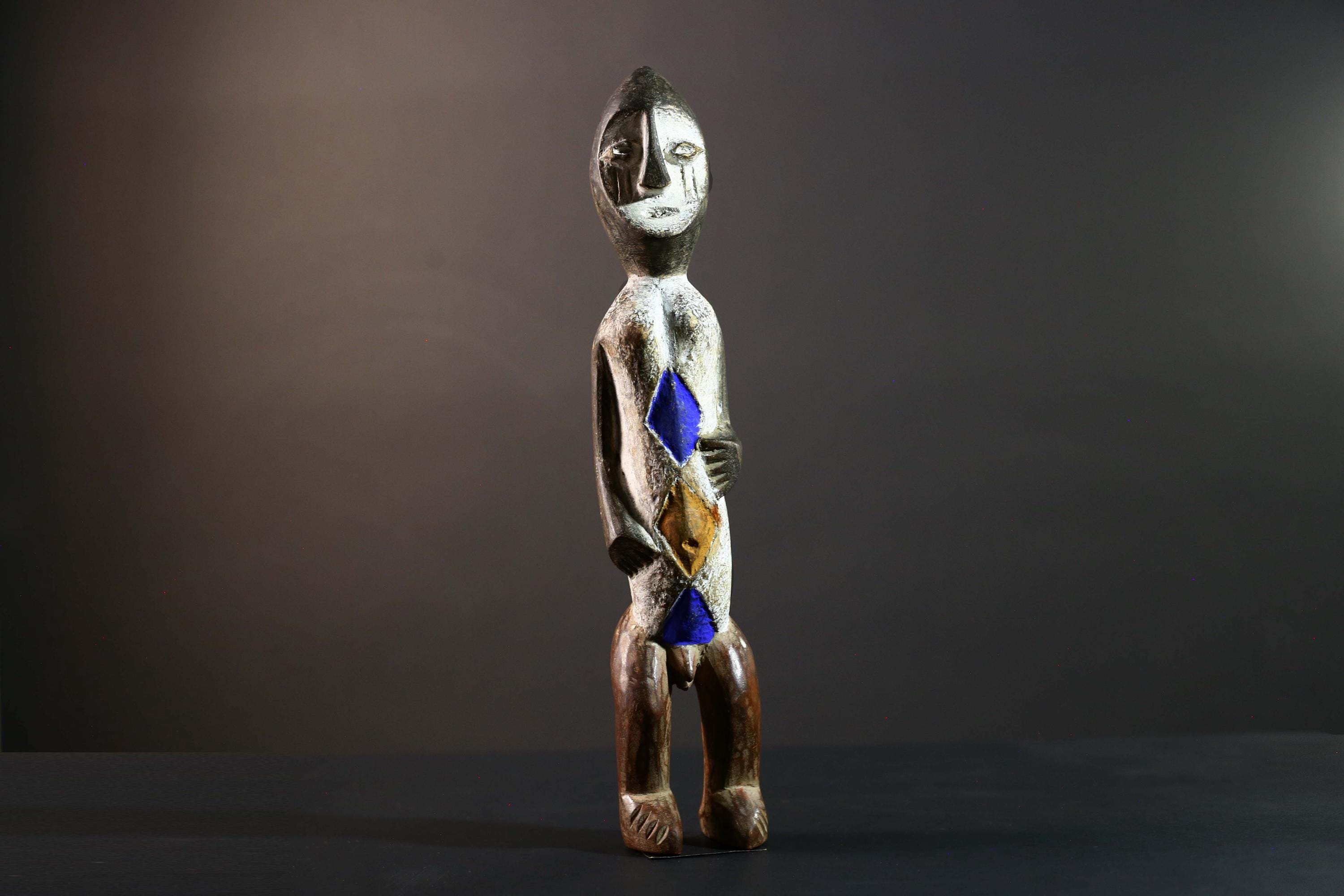 African Songye Power Figure Congo Tribal Statue Painted Wood Spiritual Sculpture-G5784