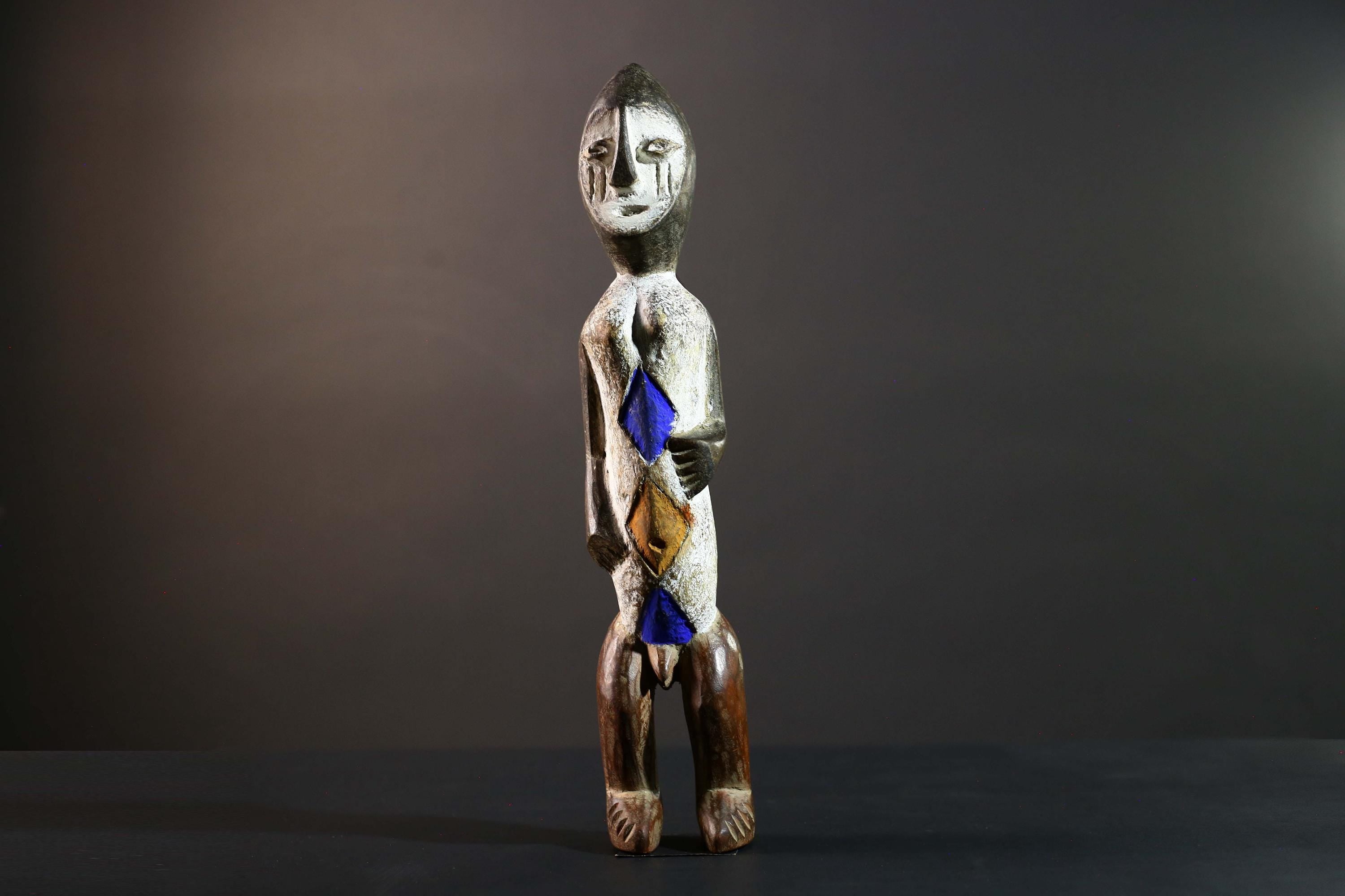 African Songye Power Figure Congo Tribal Statue Painted Wood Spiritual Sculpture-G5784
