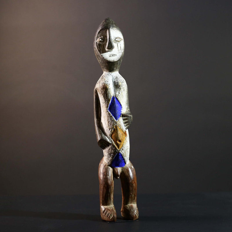 African Songye Power Figure Congo Tribal Statue Painted Wood Spiritual Sculpture-G5784