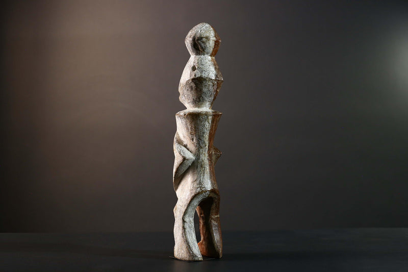 African Tribal Baule Style Geometric Carved Wood Statue Côte d’Ivoire Figure-G5785