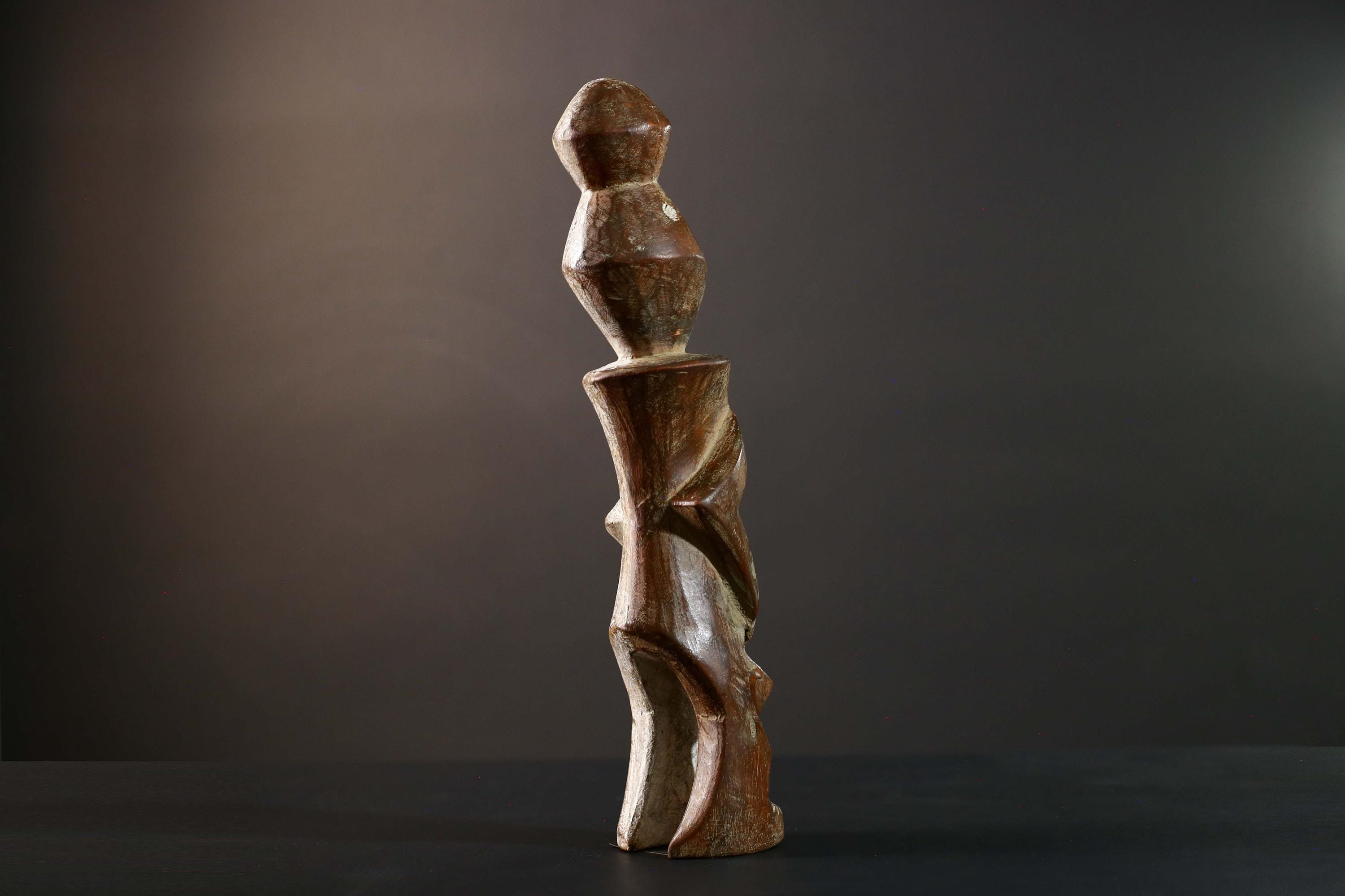 African Tribal Baule Style Geometric Carved Wood Statue Côte d’Ivoire Figure-G5785