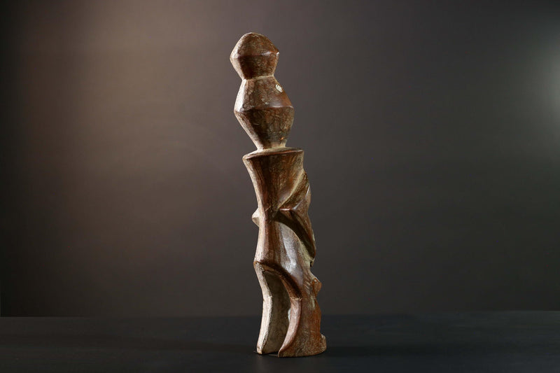 African Tribal Baule Style Geometric Carved Wood Statue Côte d’Ivoire Figure-G5785