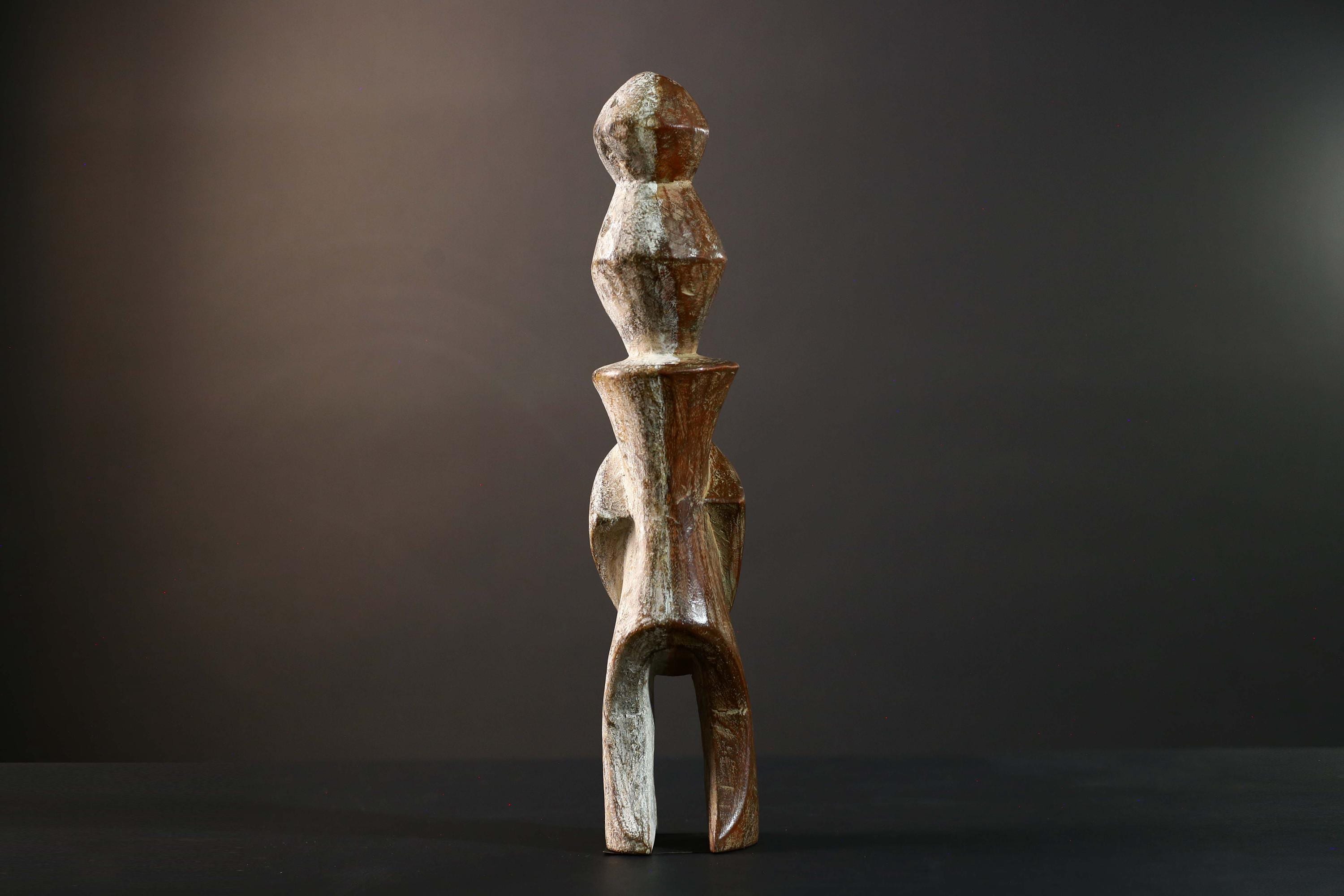African Tribal Baule Style Geometric Carved Wood Statue Côte d’Ivoire Figure-G5785