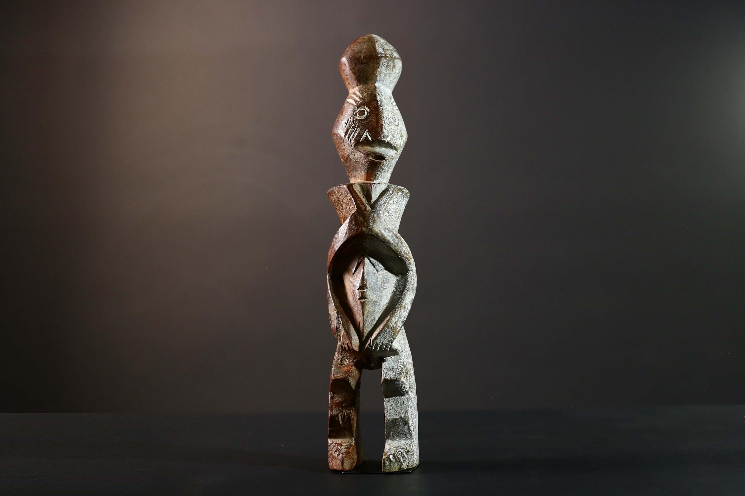 African Tribal Baule Style Geometric Carved Wood Statue Côte d’Ivoire Figure-G5785