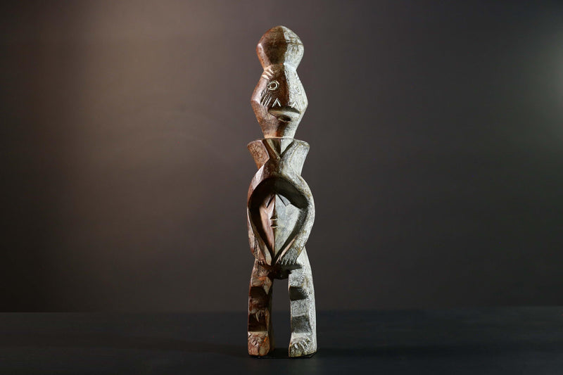 African Tribal Baule Style Geometric Carved Wood Statue Côte d’Ivoire Figure-G5785