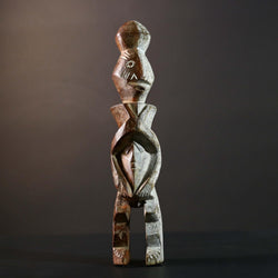 African Tribal Baule Style Geometric Carved Wood Statue Côte d’Ivoire Figure-G5785