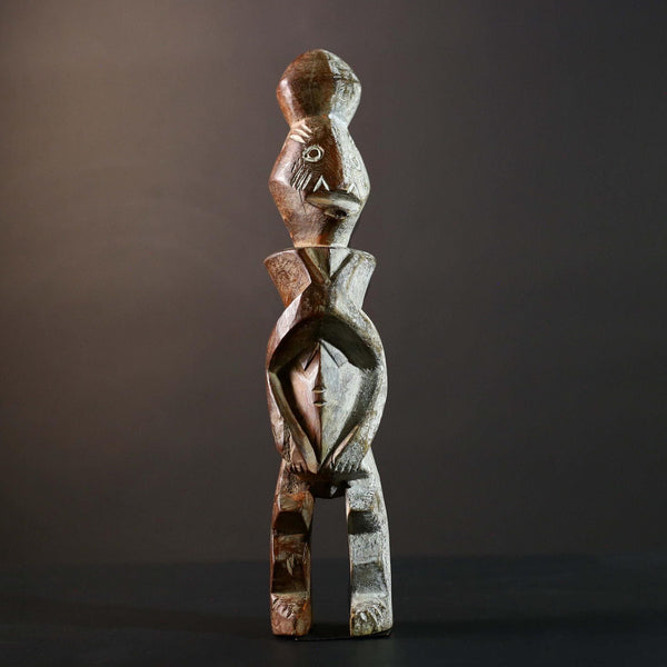 African Tribal Baule Style Geometric Carved Wood Statue Côte d’Ivoire Figure-G5785