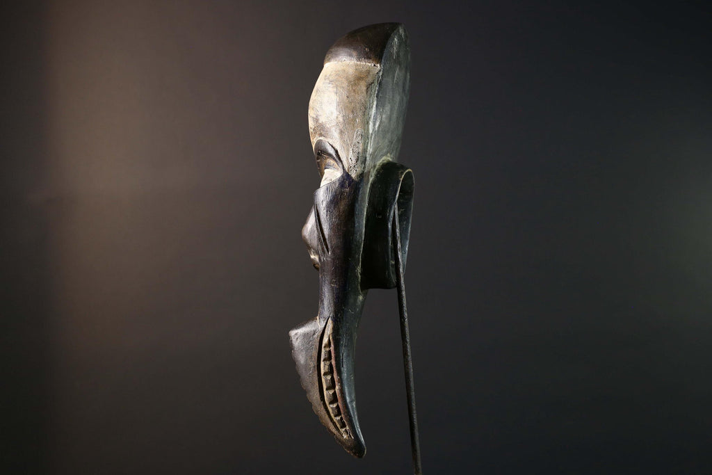 African Baule Mask Tribal Carved Wood Face Côte d’Ivoire Ritual Art Home Decor-G5786