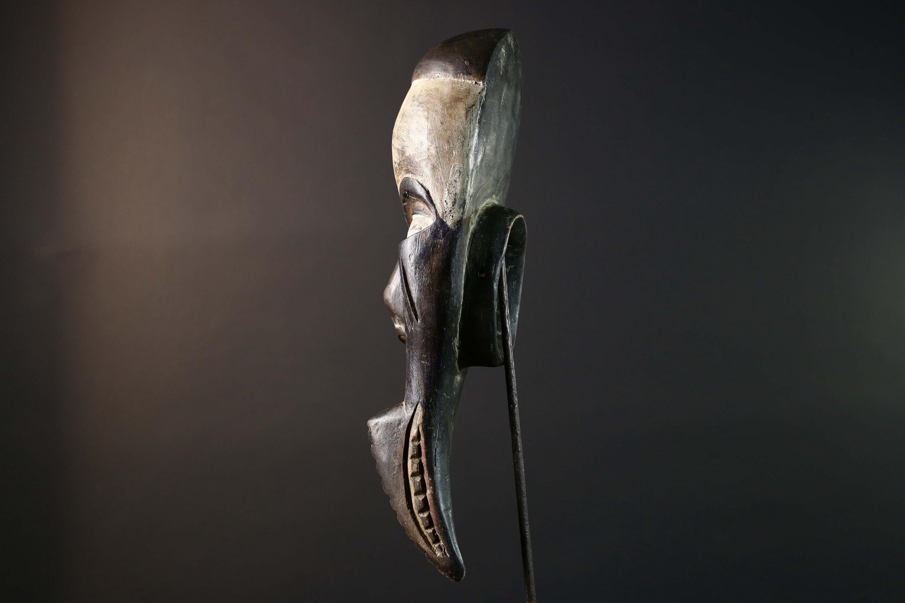 African Baule Mask Tribal Carved Wood Face Côte d’Ivoire Ritual Art Home Decor-G5786