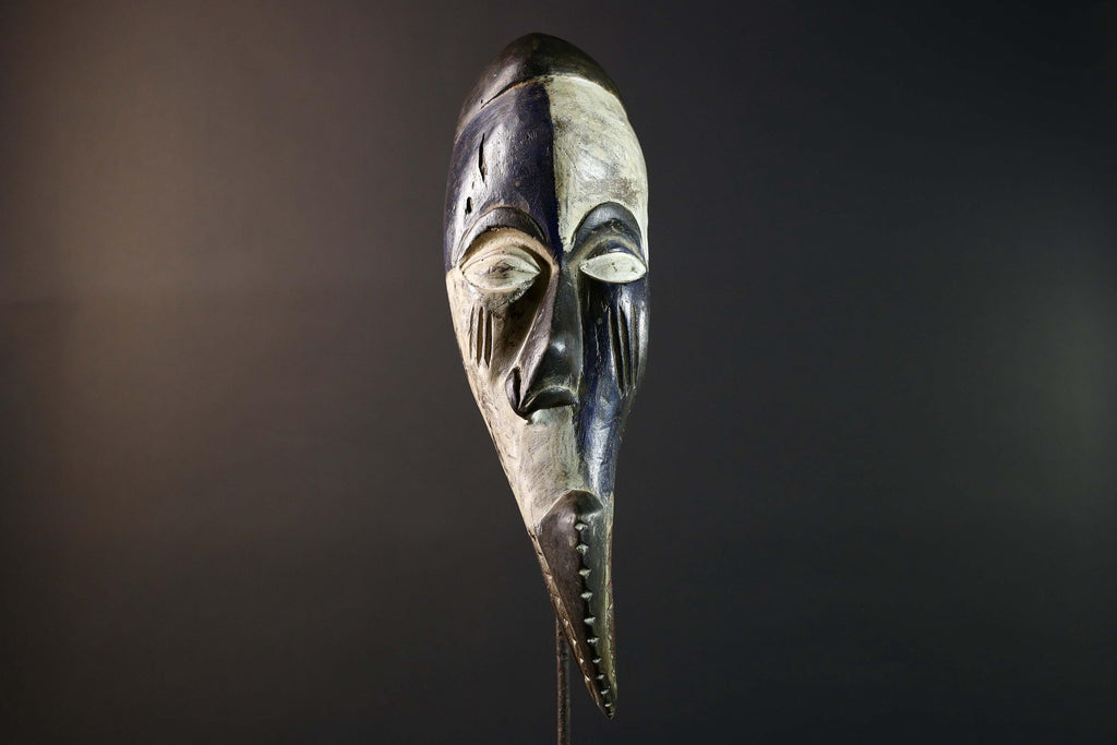 African Baule Mask Tribal Carved Wood Face Côte d’Ivoire Ritual Art Home Decor-G5786