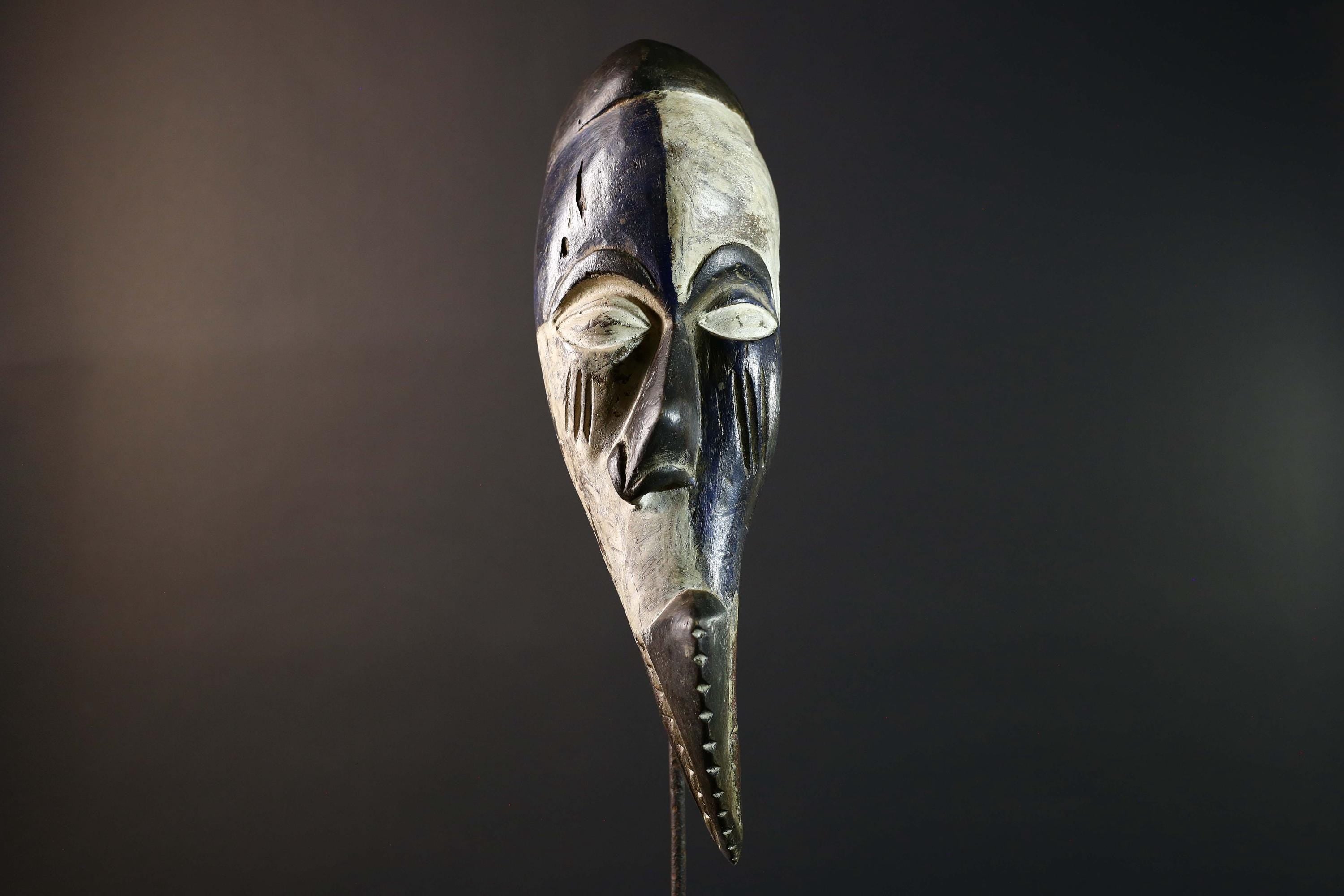 African Baule Mask Tribal Carved Wood Face Côte d’Ivoire Ritual Art Home Decor-G5786