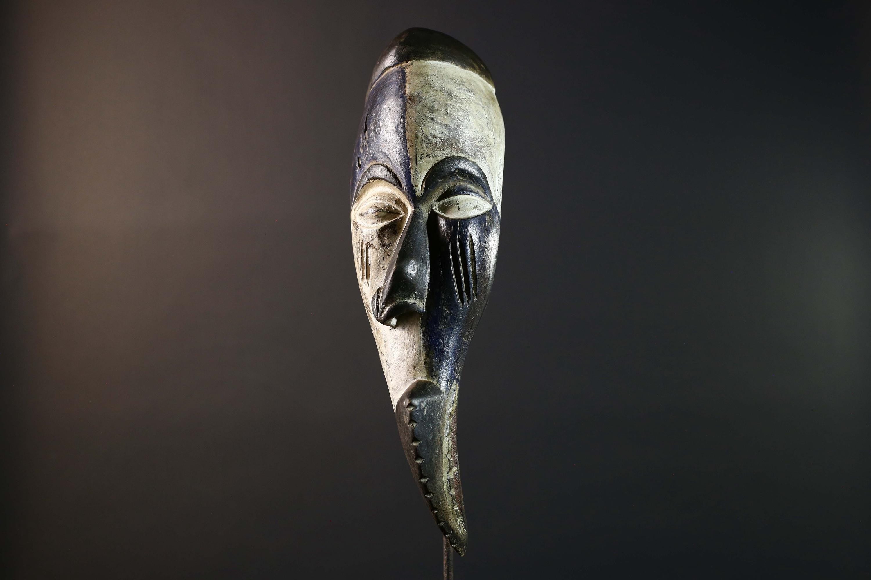 African Baule Mask Tribal Carved Wood Face Côte d’Ivoire Ritual Art Home Decor-G5786