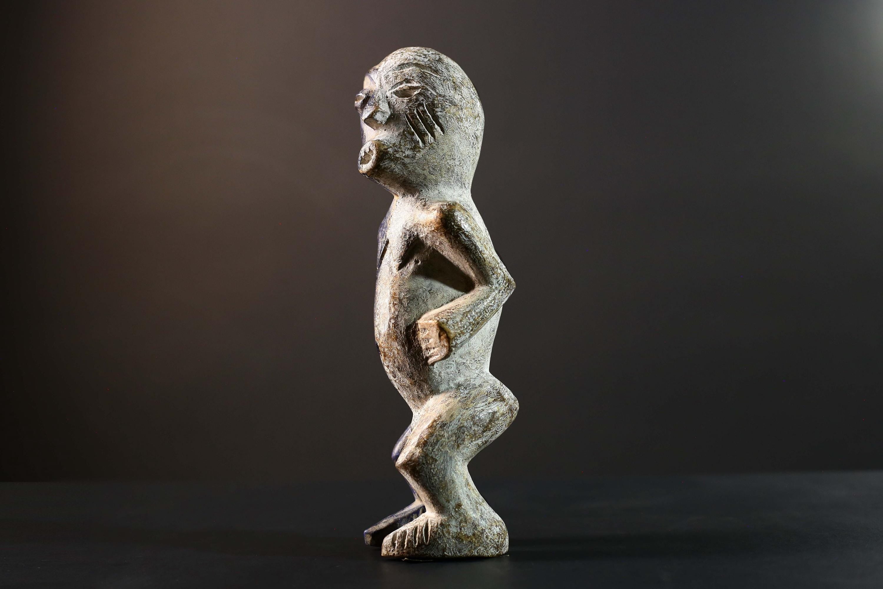 African Beembe Ancestral Figure Congo Carved Wood Ritual Spirit Statue with Patina-G5788