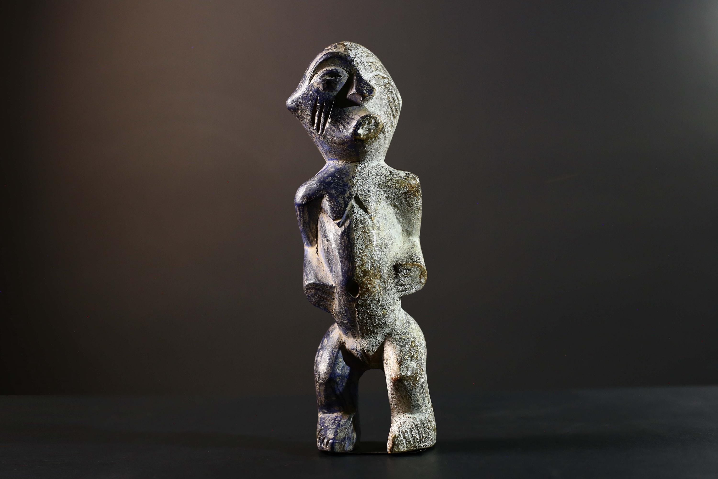 African Beembe Ancestral Figure Congo Carved Wood Ritual Spirit Statue with Patina-G5788