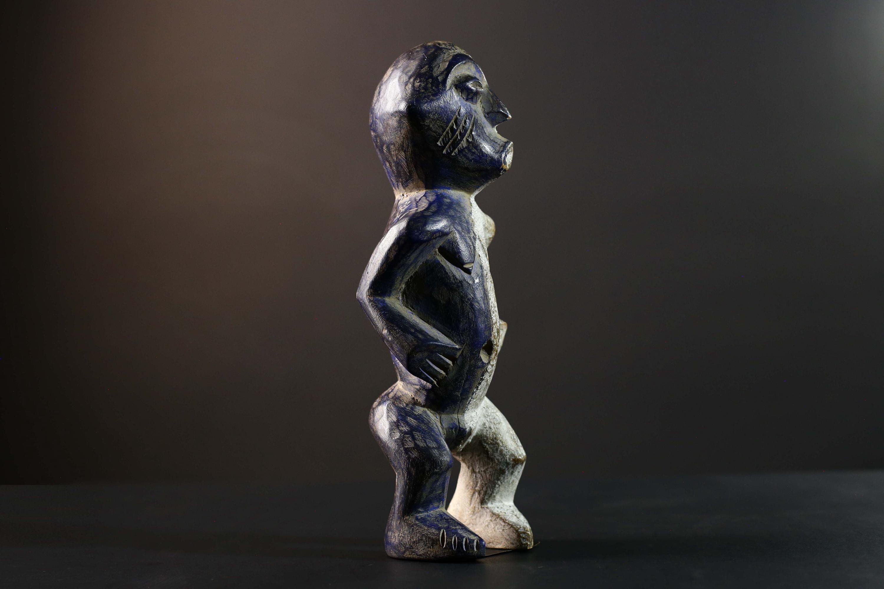 African Beembe Ancestral Figure Congo Carved Wood Ritual Spirit Statue with Patina-G5788