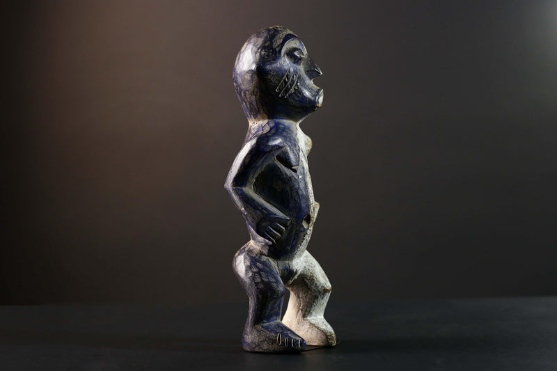 African Beembe Ancestral Figure Congo Carved Wood Ritual Spirit Statue with Patina-G5788