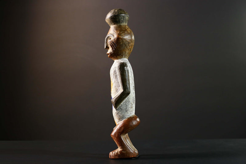 African Tribal Figure Carved Wood Statue Geometric Painted Ethnic Decor-G5790
