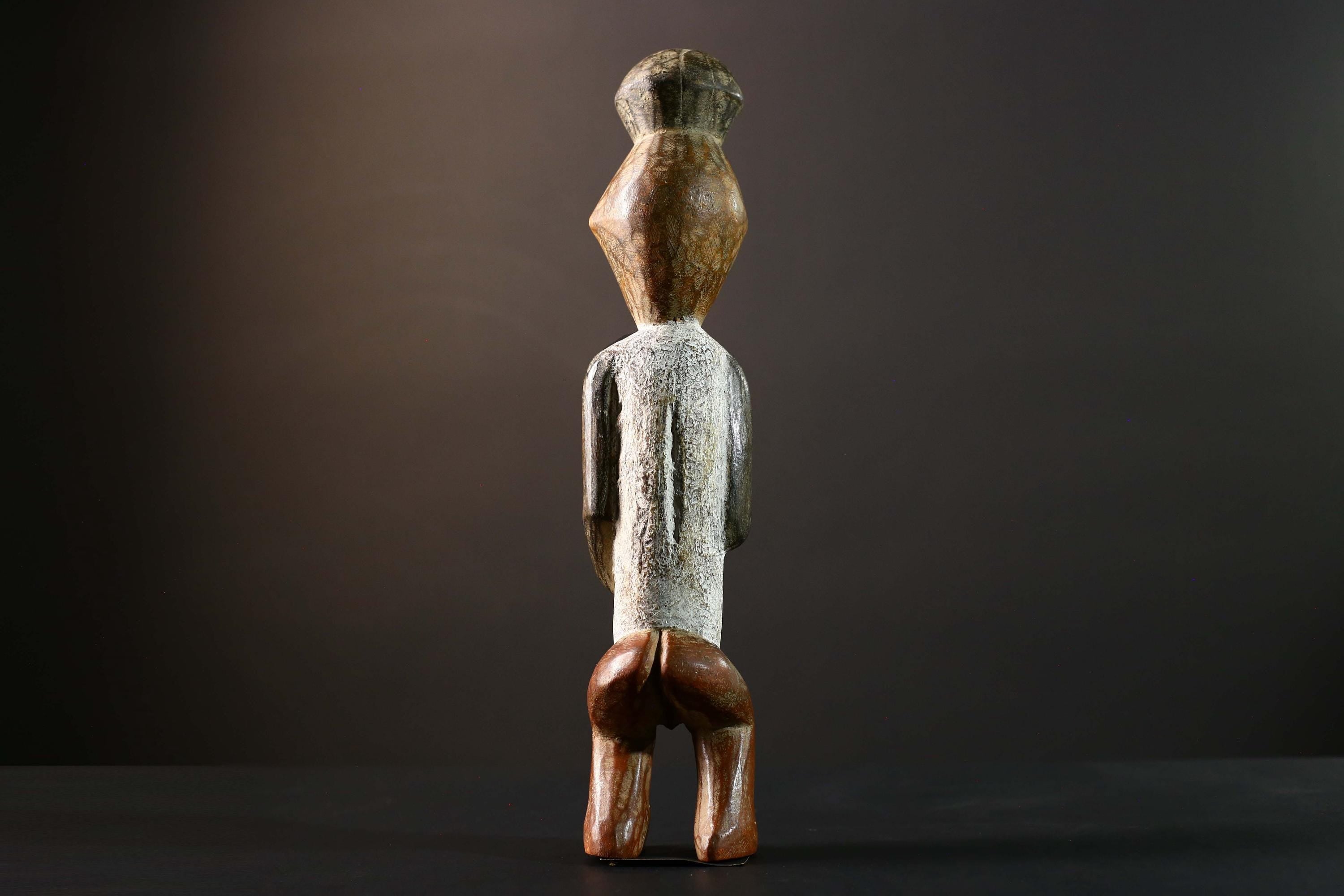 African Tribal Figure Carved Wood Statue Geometric Painted Ethnic Decor-G5790